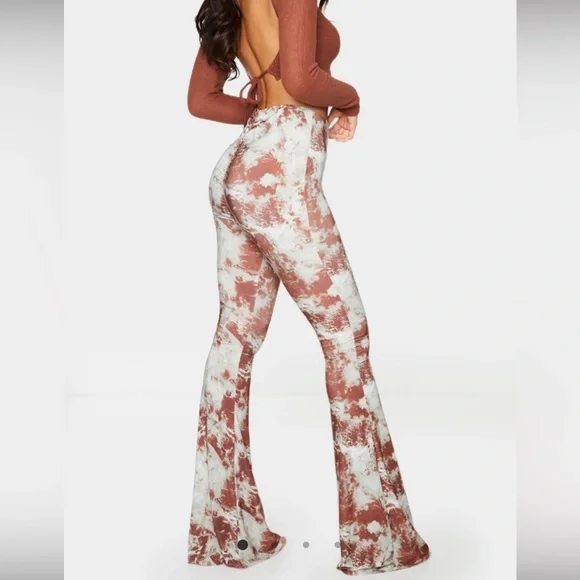 Stone Tie Dye Slinky Ruched Bum Flared Pants - Picture 3 of 5